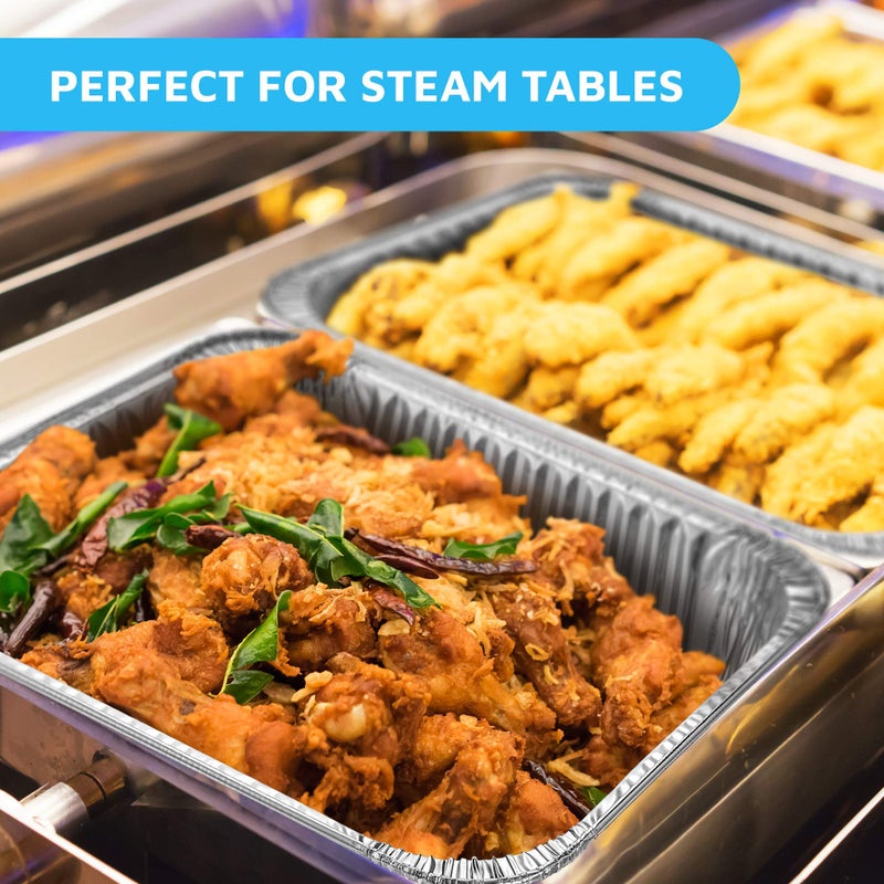 MontoPack 9x13 Aluminum Foil Half Size Roasting Pans with Lids | [20 Count] Premium Standard Size Chafing Tins for Baking, Catering & Roasting | Disposable Steam Table Trays | Great for Storing - Image 5
